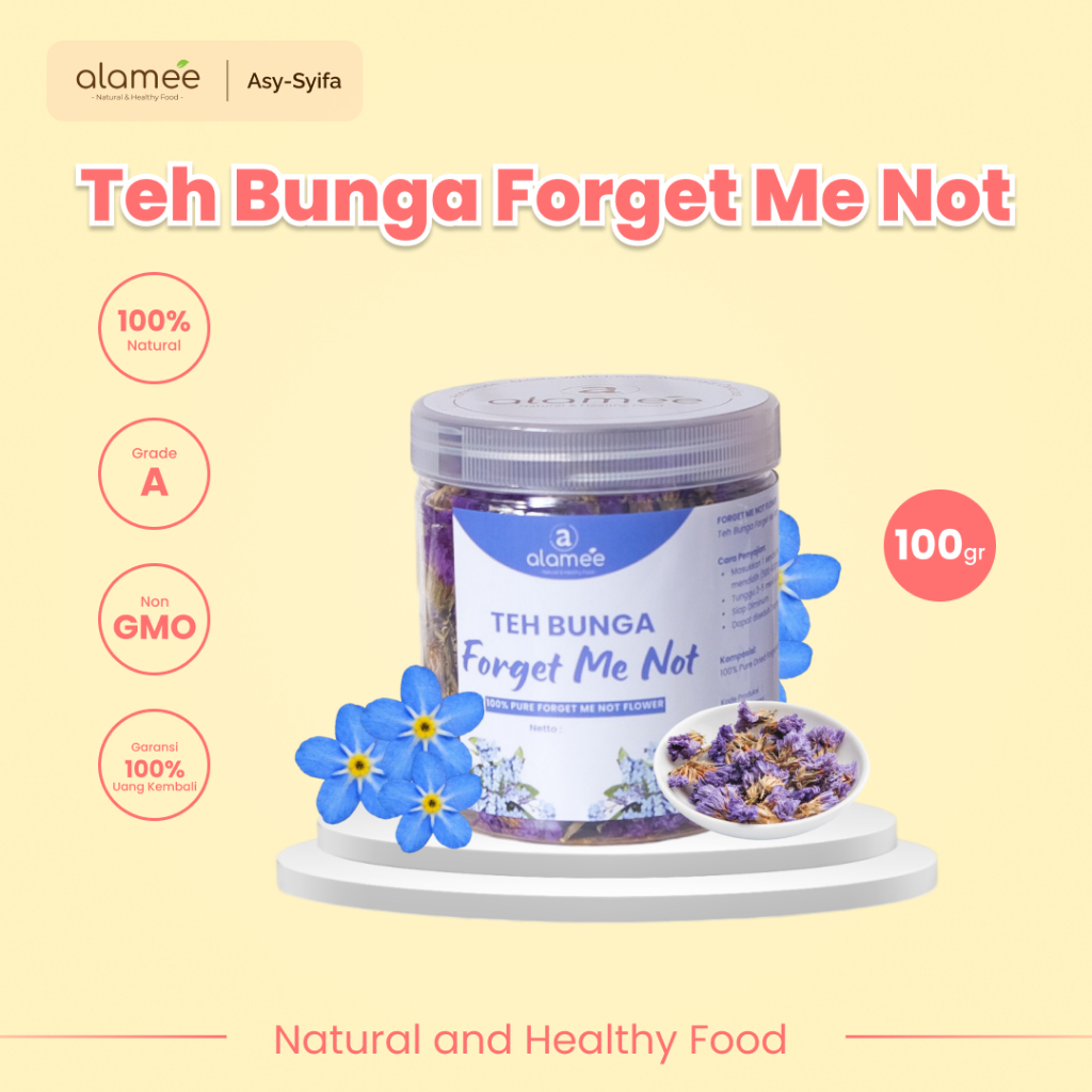 

ALAMEE Teh Bunga Forget Me Not Flower Tea Organik Kering Dried Siap Seduh Minum Toples 50g