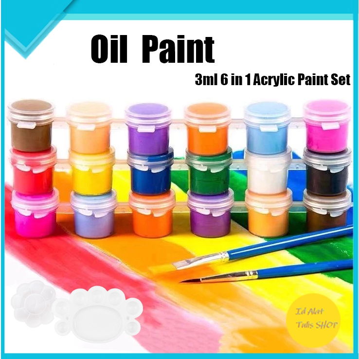 

3ml 6 in 1 Cat Akrilik / Pot Cat Plastik Renteng 12 Warna Cat Dengan Pena /Tempat Cat Akrilik