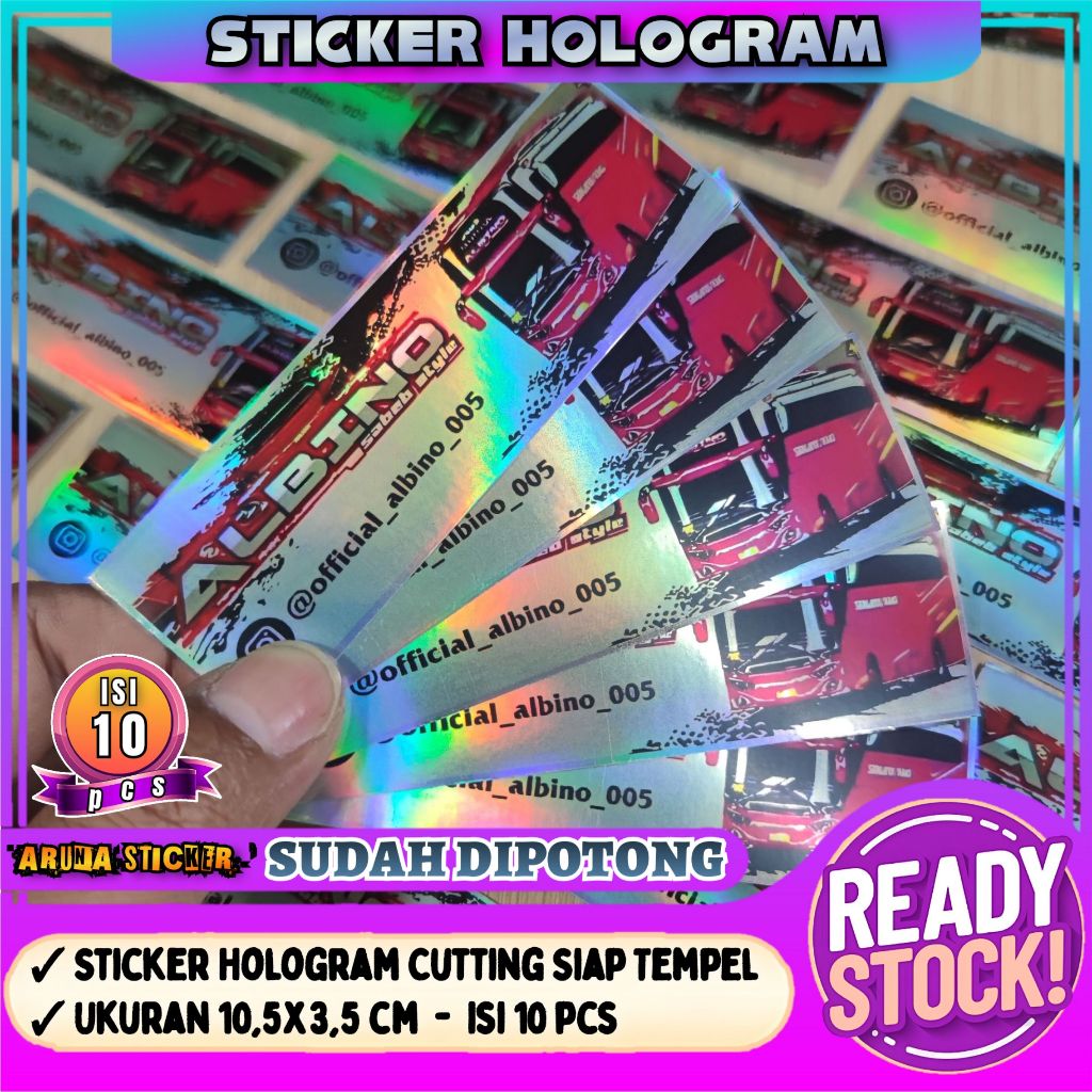

10 pc Sticker Bus Albino Hologram Panjang SUDAH DIPOTONG Tinggal Tempel Stiker Piano Sepeda Laptop