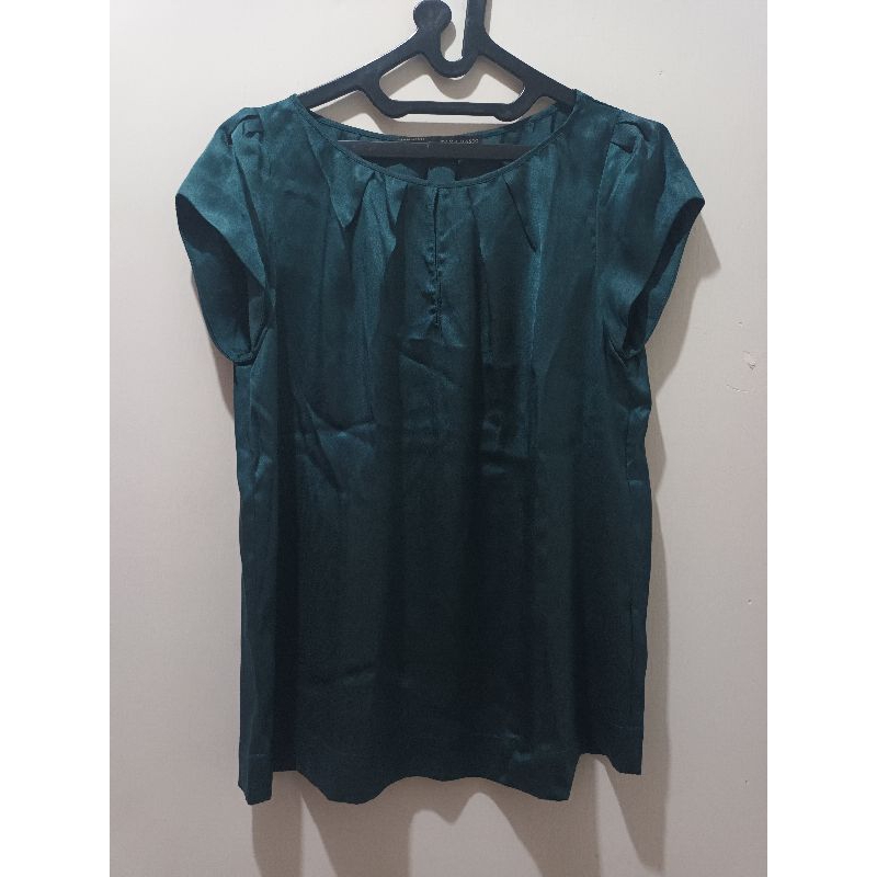 zara green silk top preloved