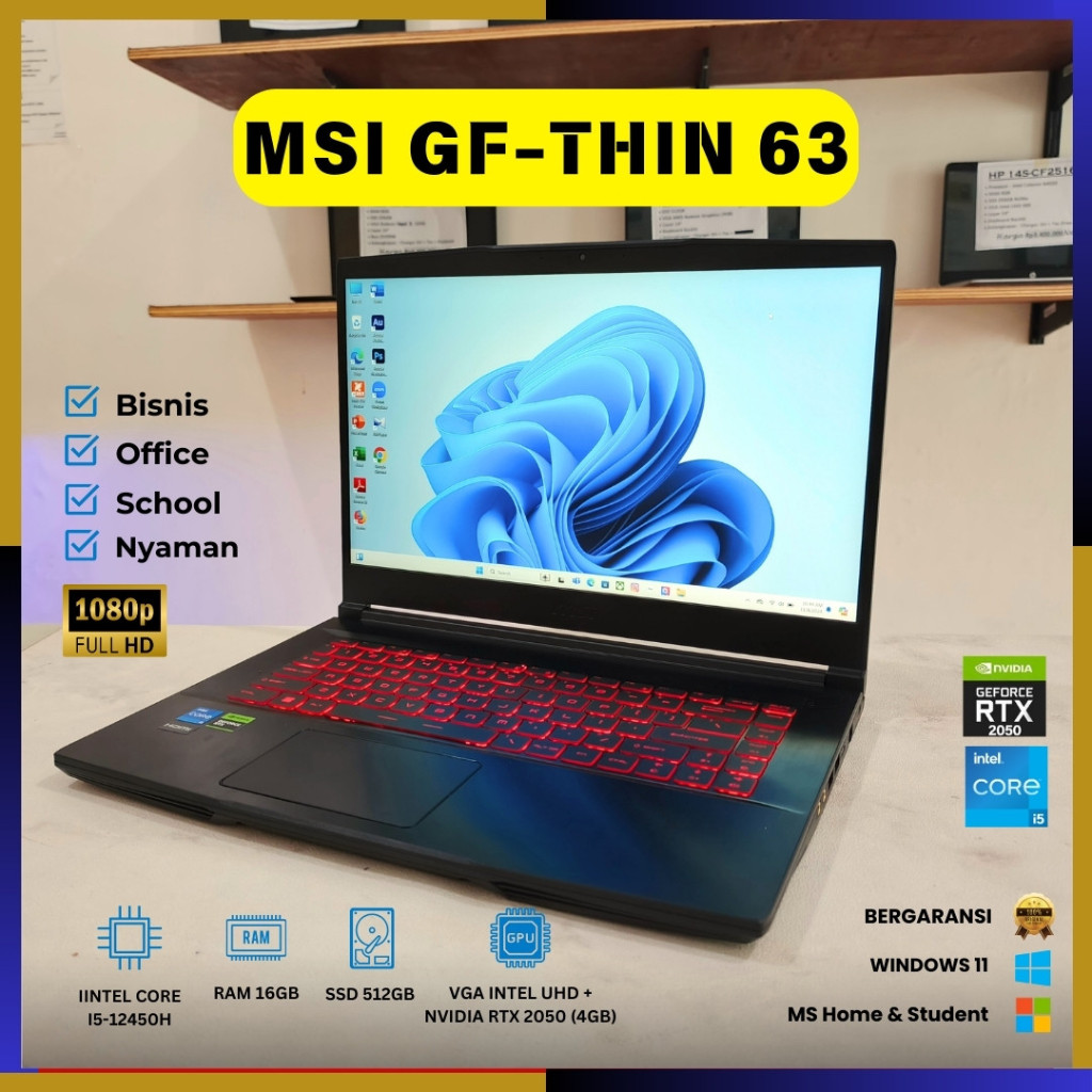 Laptop Second MSI GF63 THIN 10 | RAM 16GB / SSD 512GB NVMe (Intel Core i5-12450H)