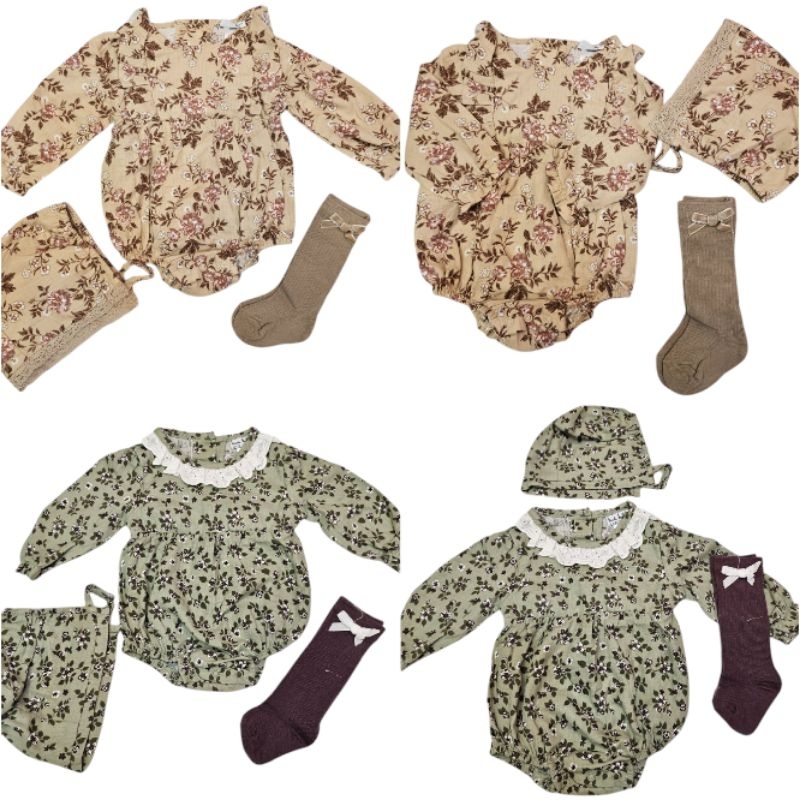 sale Setelan Jumper Set Baby stelan bayi cewek Girl Motif Flower dapat topi kaos kaki bunga usia new