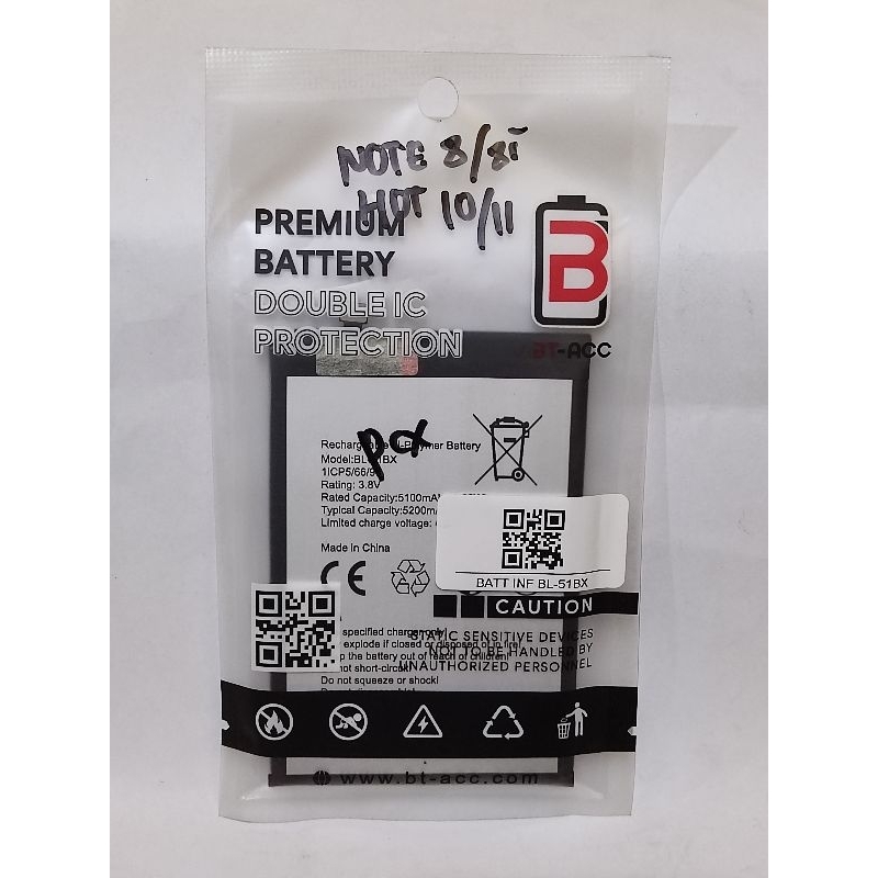 BATERAI INFINIX note 8/note 8i/hot 10/hot 11/BL-51BX BT-ACC DOUBLE POWER//DOUBLE IC