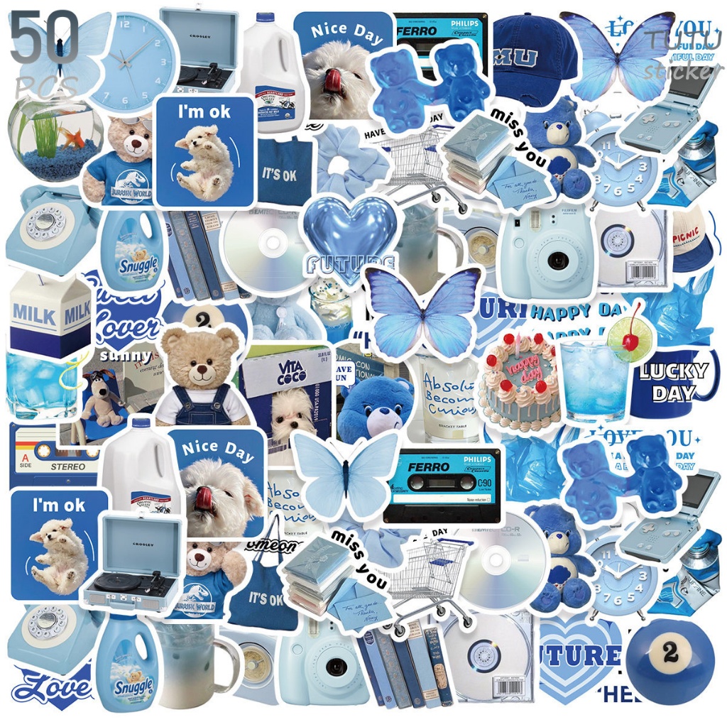 

50 Pcs Beruang Lucu, Barang Bertema Laut Biru, Kupu-kupu, Dll. Stiker Bermotif