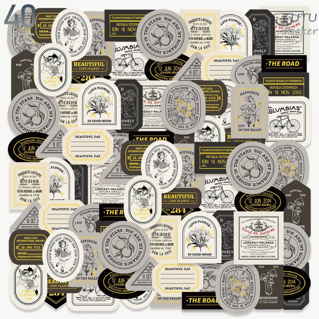 

40 Pcs Bunga Gaya Antik, Gadis, Sepeda, Teks Inspirasional Dan Stiker Bermotif Lainnya