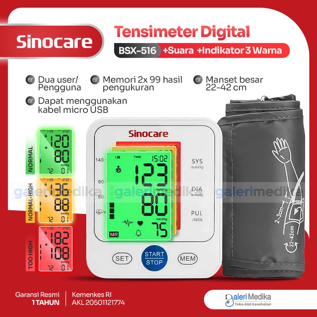 Tensimeter Digital Suara Sinocare BSX-516 + Indikator Layar / Tensimeter Digital Bersuara Sinocare