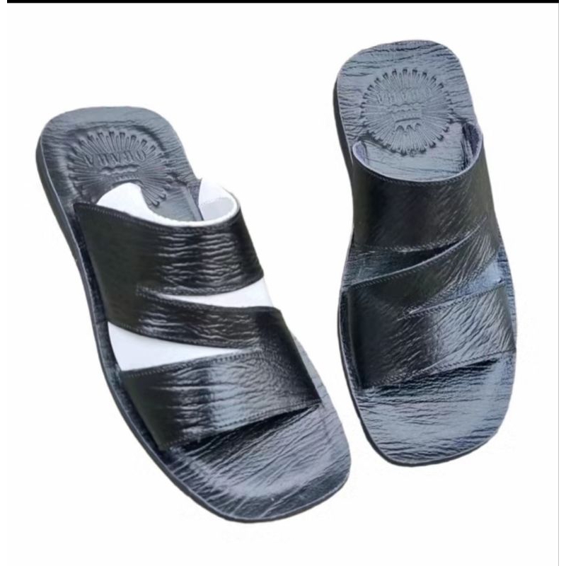 Sandal Pria Full kulit serat kayu Model Tali 3 kekinian Terbaru