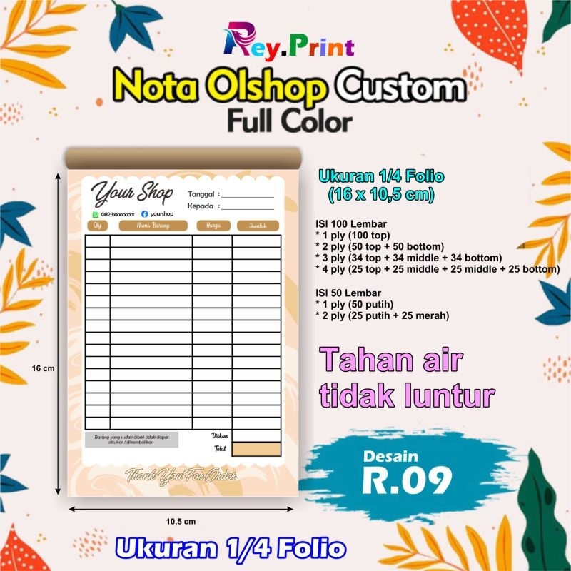 

Cetak Nota Olshop Full Color Custom isi 100 lembar