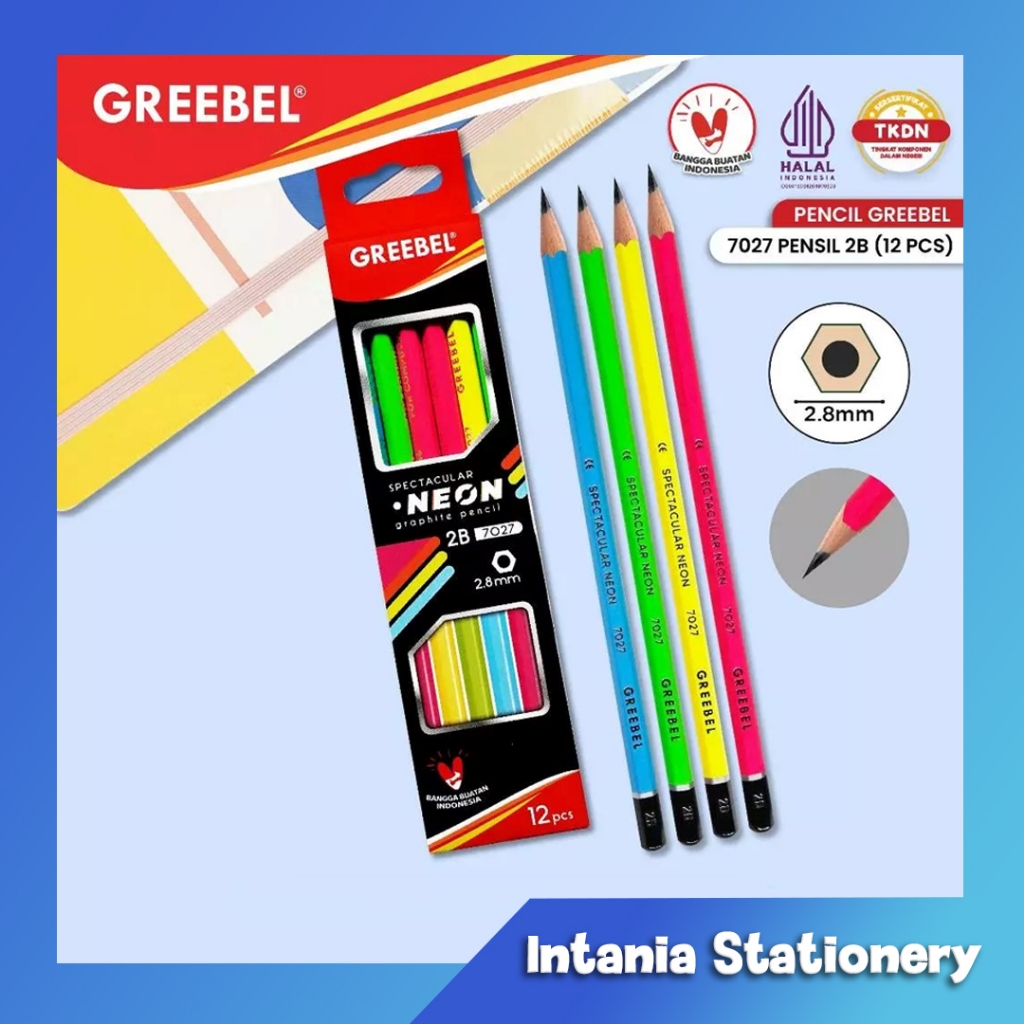 

GREEBEL Pensil Kayu 2B 7027 (12PCS/SET) Neon / Pensil Tulis / Grafit / Graphite / Pensil Ujian Sekolah / Pensil Gambar