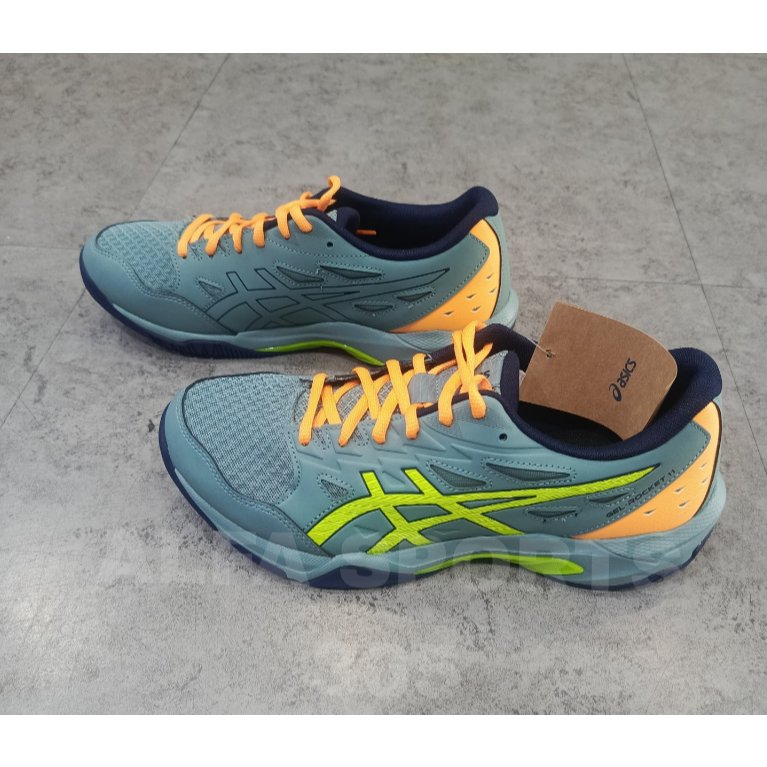 Sepatu Badminton / Voli Asics Gel Rocket 11 - Celadon / Safety Yellow