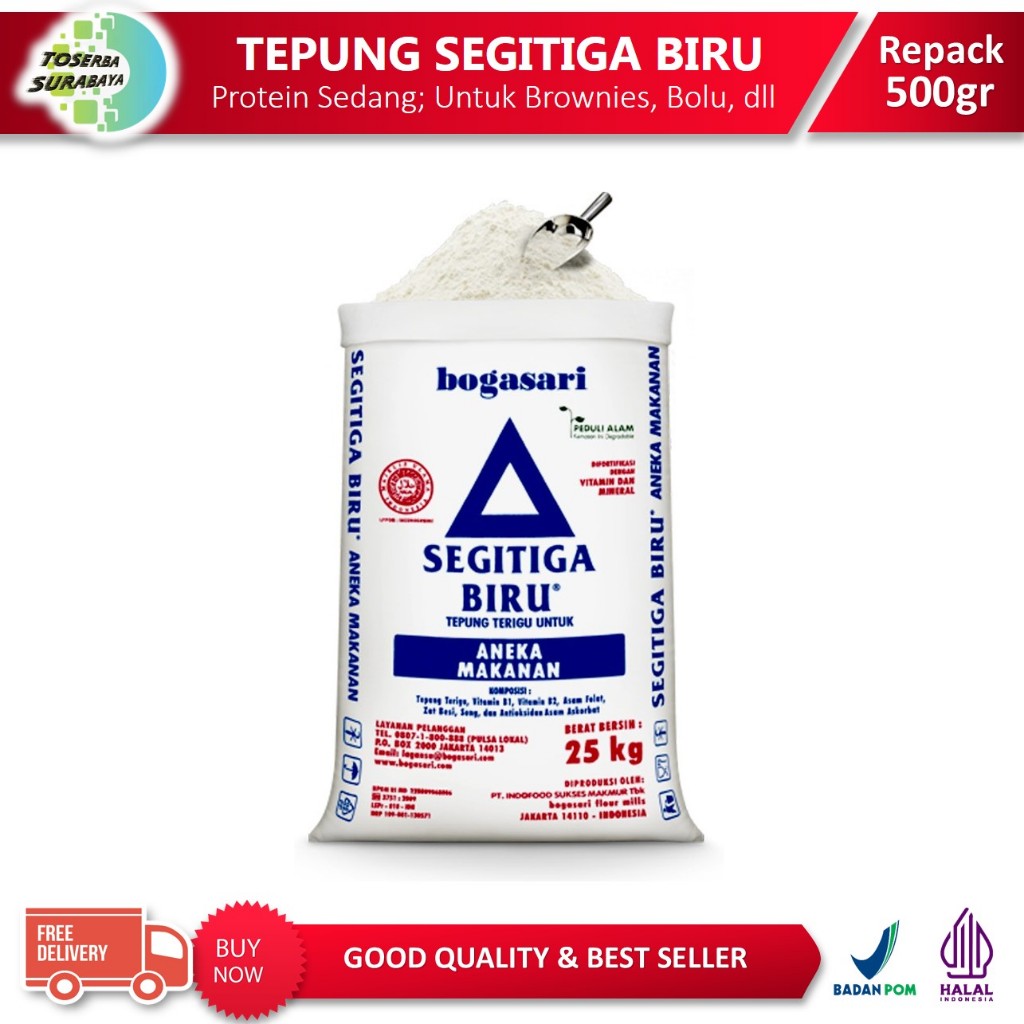 

Tepung Terigu SEGITIGA BIRU CURAH 500gr (Tepung Terigu Protein Sedang)