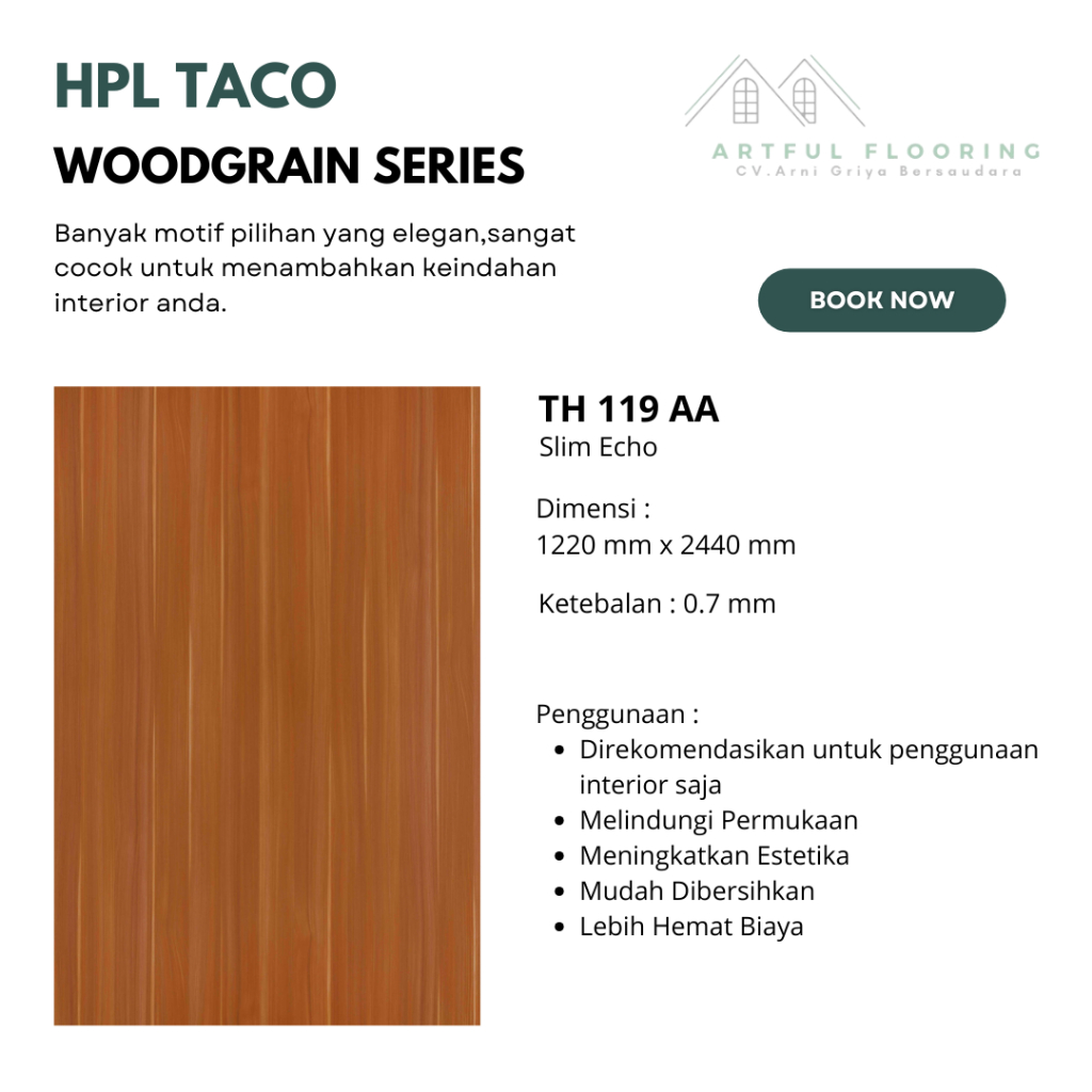 PROMO HPL TACO WOODGRAIN Tipe Slim Echo-Kode TH 119 AA | Lapisan Furniture-Pengaman Furniture