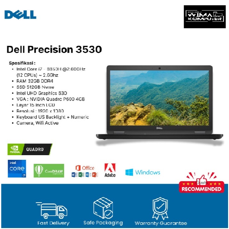 Dell Precision 3530 Intel Core i7 - 8850H RAM 16GB DDR4 Layar 15 Inch FHD