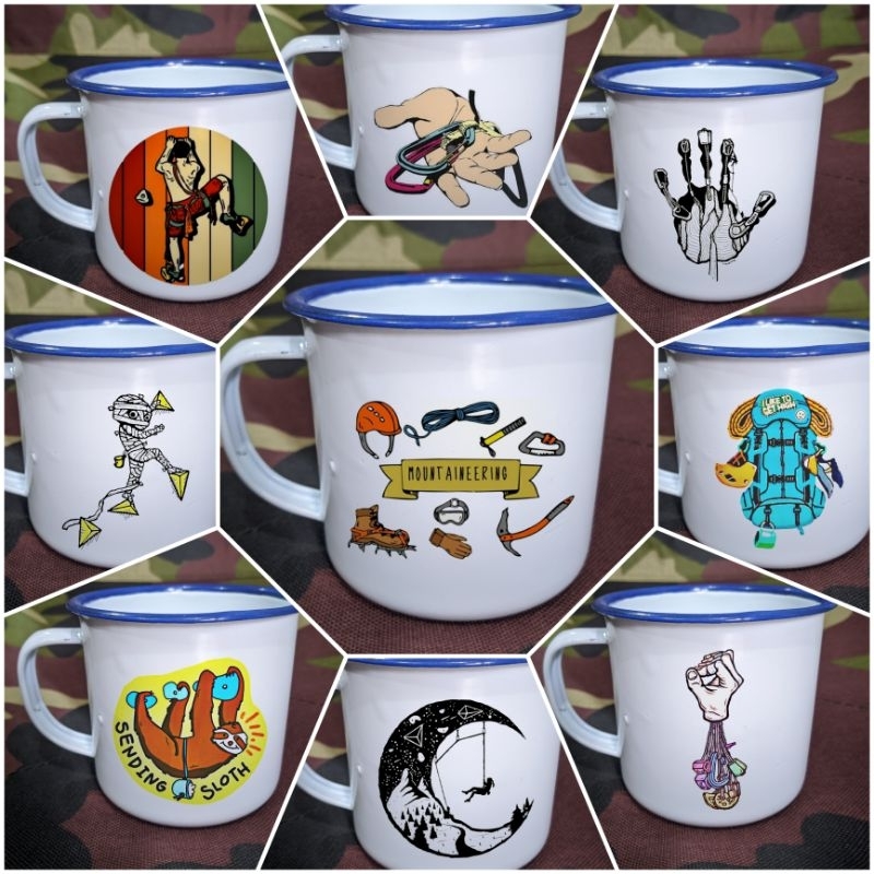 Cangkir Gelas Mug Enamel Decal Rock Climbing Adventure Carrabiner #18