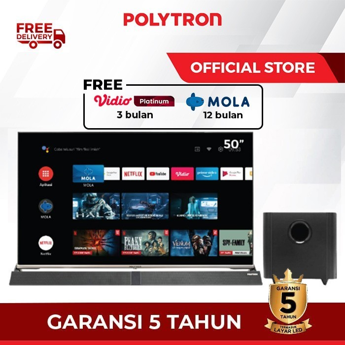 Polytron Smart TV 50 Inch PLD 50BUG5959 / Google TV Cinemax Soundbar