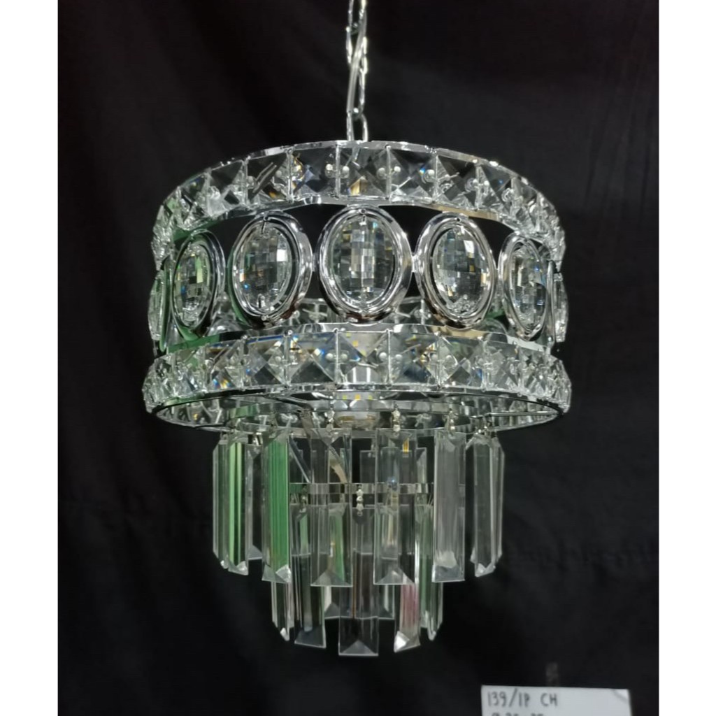 lampu gantung kristal frame mahkota classic hias modern 139 chrome