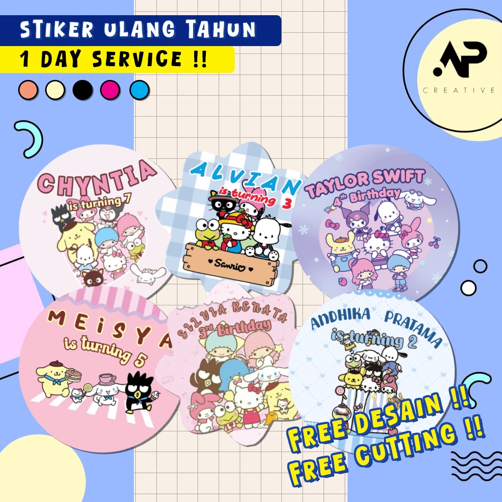 

Stiker Ulang Tahun SANRIO KUROMI MY MELODY CINAMOROLL POMPOMPURIN EDITION Stiker Label Ultah CUSTOM