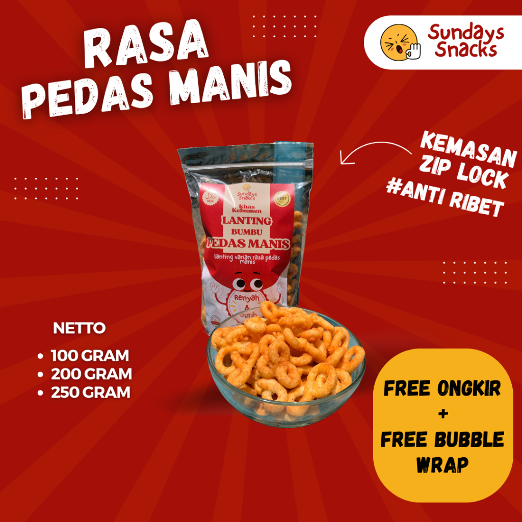 

Lanting Asli Kebumen varian Rasa Pedas Manis 200gr