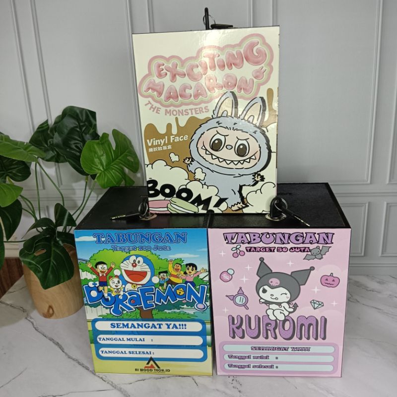 Promo Celengan Labubu / Kuromi / Doraemon Original Premium, COD Berangkas 15x20 Anti tuyul Murah Tah