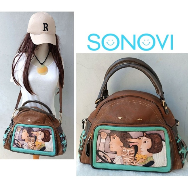 Original Artist by Sonov Leather Top Handle Sling Bag Tas Kulit Selempang Lucu