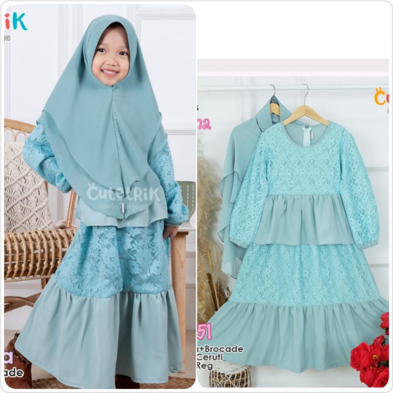 Gamis anak M(3-4t) L(4-6t)  SET jilbab setelan brokat pesta Sahna Cutetrik GM51