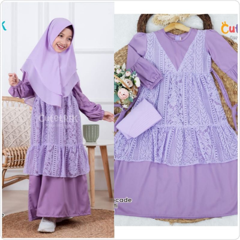 Gamis anak L(4-6 tahun) SET jilbab setelan brokat pesta Cutetrik Shali GM43