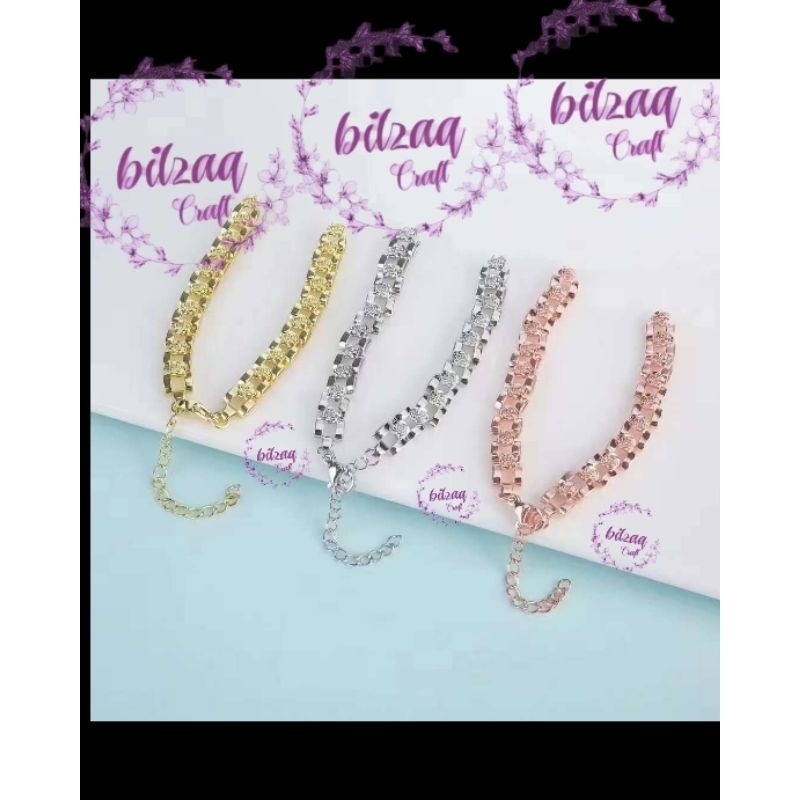 gelang titanium variasi Rante kotak motif pengait