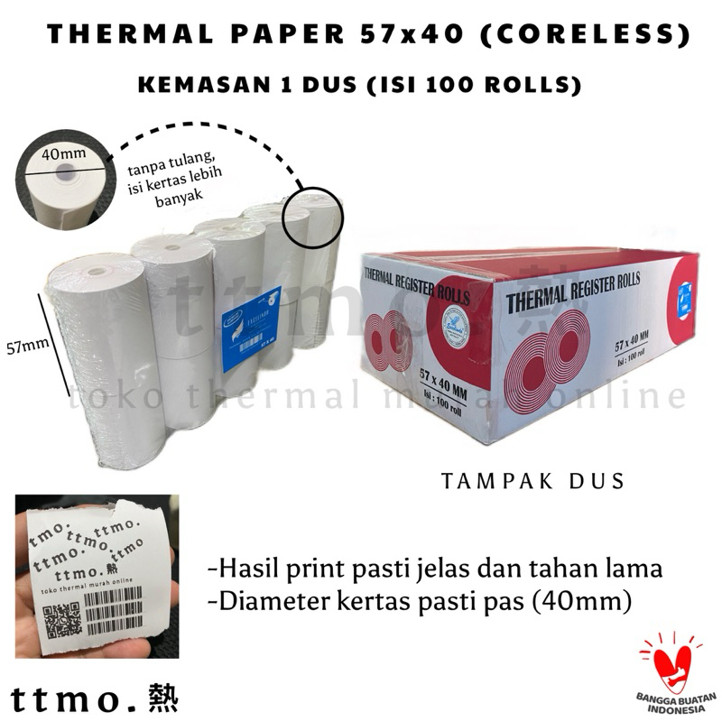 

(1 ROLL) Kertas Kasir Thermal Paper 57x38 CORELESS EDC BRI BCA TANPA TULANG HASIL PRINT DIJAMIN JELAS