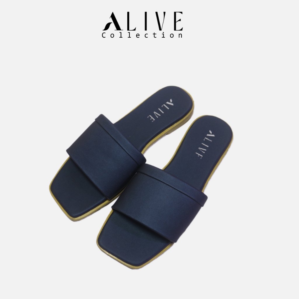 ALIVE - Sandal Flat Wanita DEVI Navy by Alive Collection sendal kekinian ORIGINAL - Sandal Murah Ber