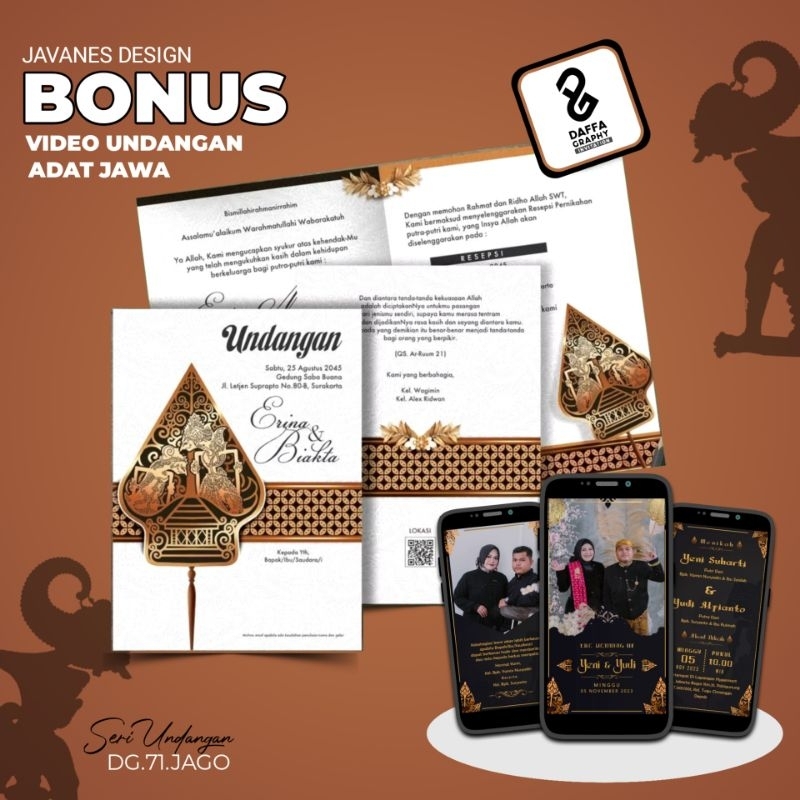 [Min 50 Pcs] Undangan Pernikahan Elegant | Adat Jawa | Bonus Plastik, Label & Video Undangan Digital