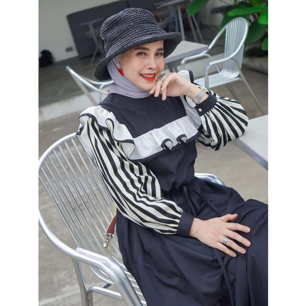 [UFA fashion] SACOLL Kikan Dress, Sacoll original, PO 1 minggu, Gamis hitam putih kekinian, Dress wa