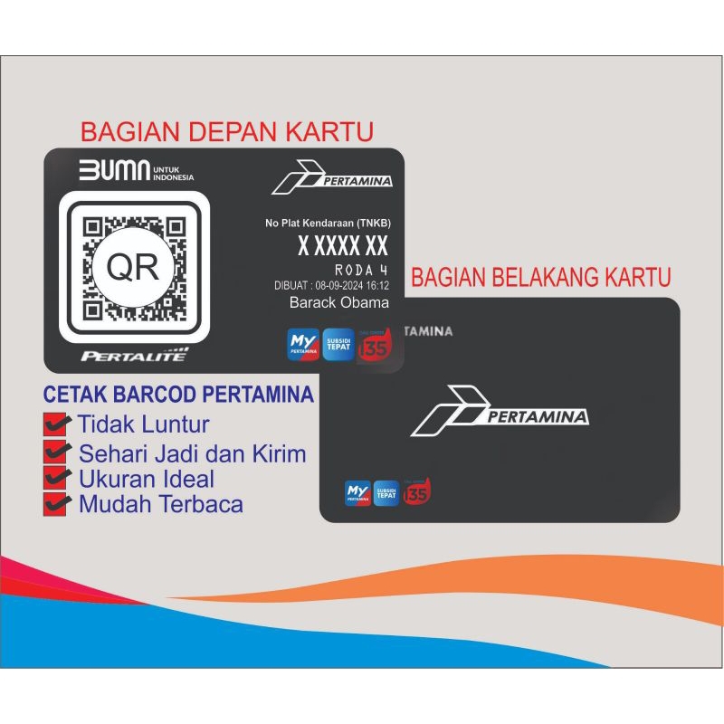 

CUSTOM CETAK KARTU QR BARCOD PERTAMINA BAHAN PVC SEHARI JADI
