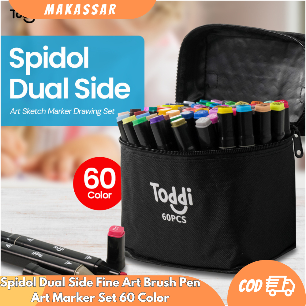 

Spidol Dual Side Fine Art Brush Pen Art Marker Set 60 Color / Spidol Menggambar