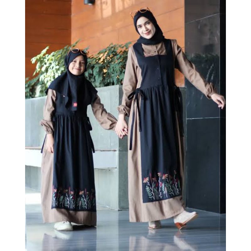 DANNIS TERBARU 2025 COUPLE IBU DAN ANAK A 240318 BLACK/TERACOTA GAMIS LEBARAN BY DANNIS