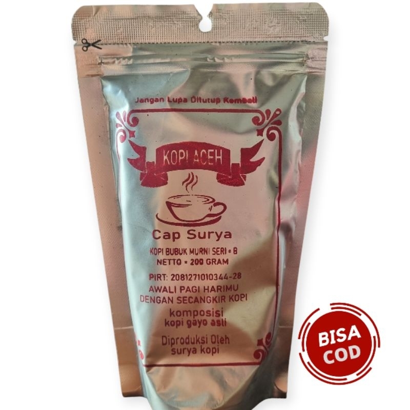 Kopi Aceh Cap Surya | Kopi Gayo Asli | bubuk murni seri B 200gr