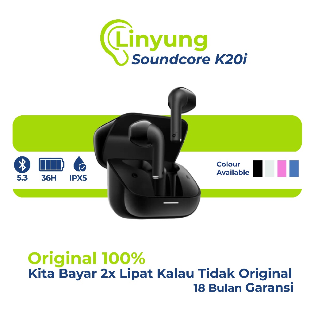 TWS Headset Wireless Nirkabel Bluetooth Tanpa Karet Anker Soundcore K20 Handset Henset Android Iphon