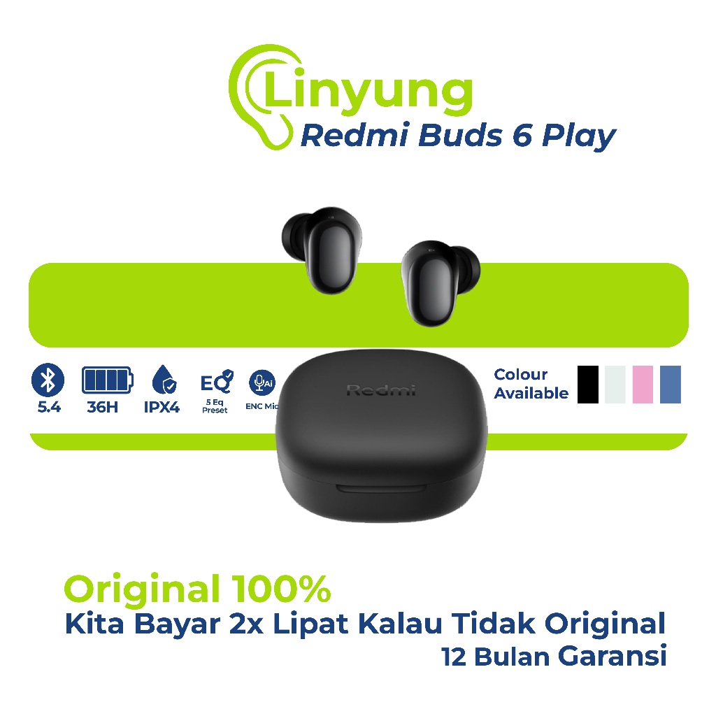 TWS Headset Earphone Wireless Bluetooth Xiaomi Redmi Buds 6 Play Handset Henset Android Iphone