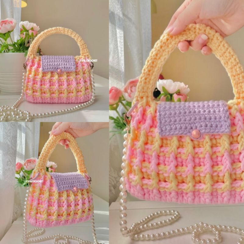 Crochet Pinterest Mini Bag | Aesthetic Mini Bag | Yellow Mini Bag | Tas Kecil Pinterest | Tas Aesthe