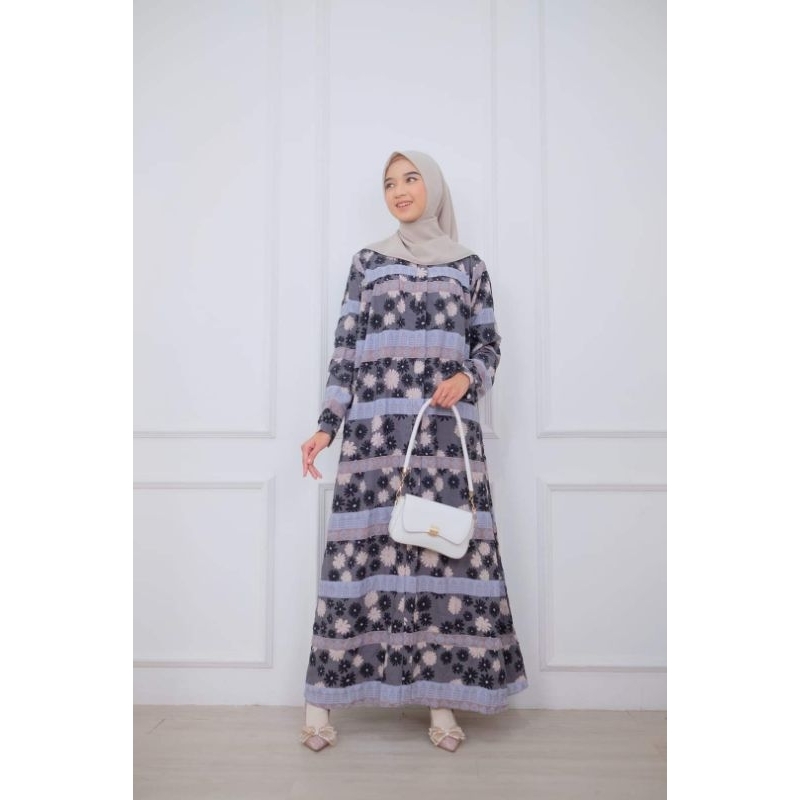 Gamis Crinkle Premium Motif Bunga/Gamis Crinkle Salur/Gamis Cringkel Motif Full Kancing LD 105-120