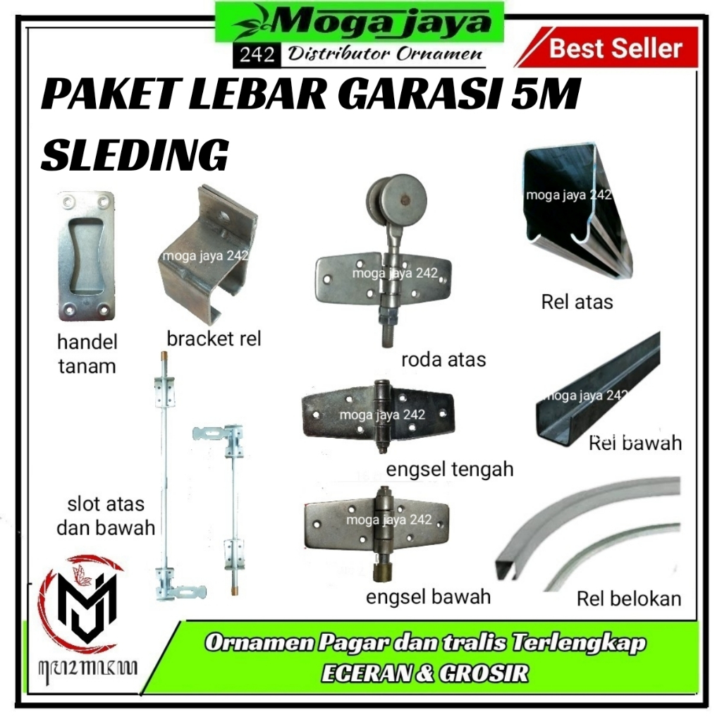 paket part pintu garasi SLEDING tikung lebar garasi 5 meter - 5,5 meter