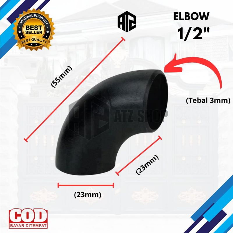 Elbow pipa Besi 1/2" | Elbow pipa 1/2 inchi
