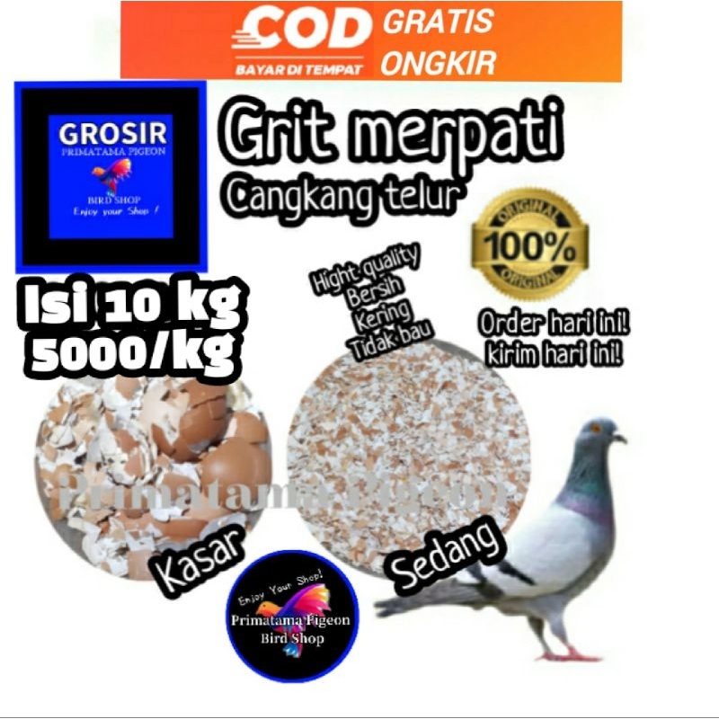 Grit Asinan Remisan Cangkang Telur Untuk Burung Merpati Perkutut Derkuku Kulit telur 10Kg / Cangkang