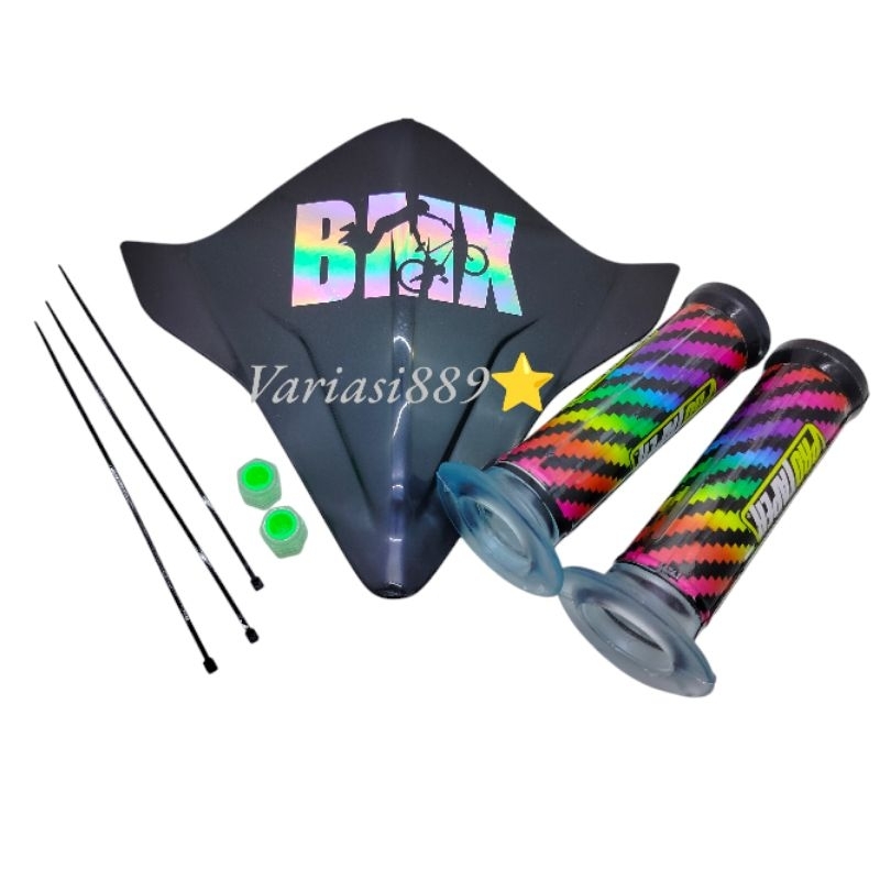 VISOR SEPEDA BMX+HANGRIP PELANGI+TUTUP PENTIL GLOW IN THE DARK FREE TALI DAN STIKER BMX HOLOGRAM
