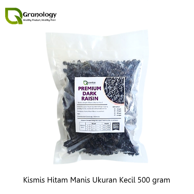 

Premium Dark Raisin / Kismis Hitam Manis Ukuran Kecil (500 gram) by Granology