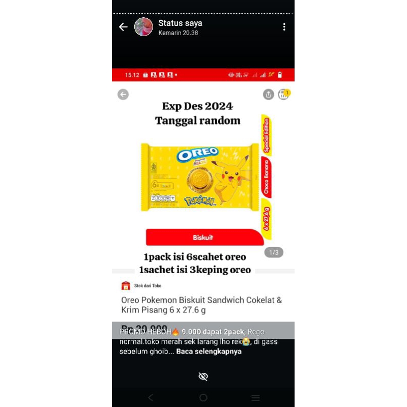 

1paket isi 6pack Oreo Pokemon portion pack isi 6