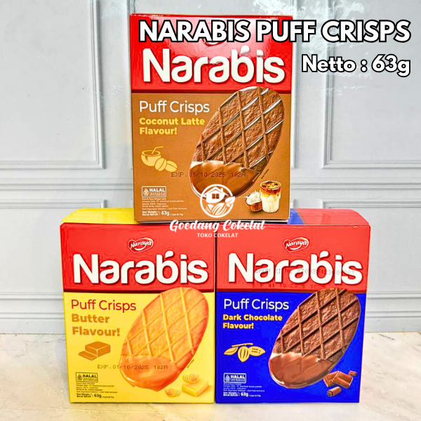 

NARAYA NARABIS PUFF CRISPS Biskuit Cookies Puff Rasa Butter Coconut Latte Dark Chocolate 63g