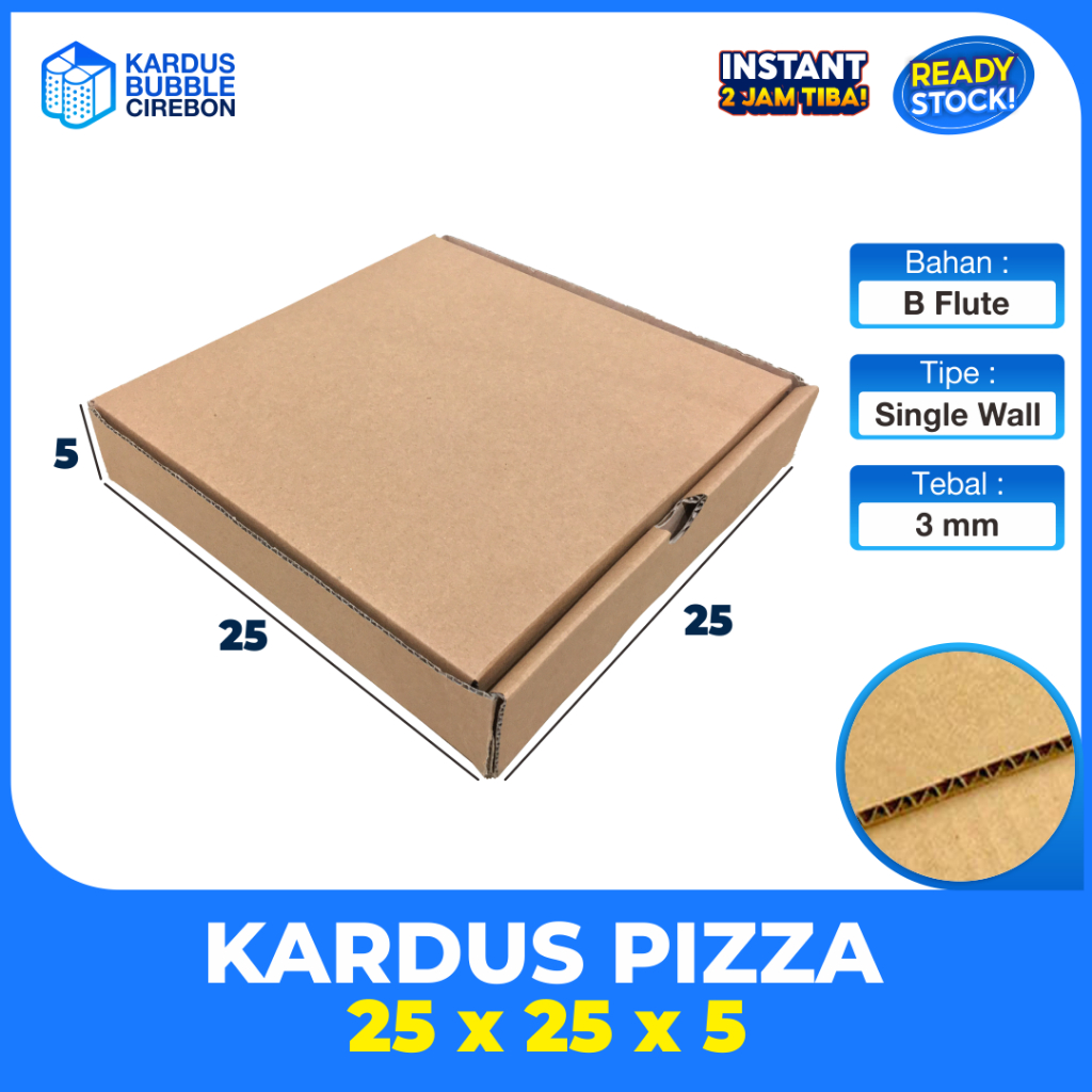 

Kardus Die Cut Pizza Polos 25x25x5 Cm Single Wall, Tebal 3 MM 25 x 25 x 5 cm