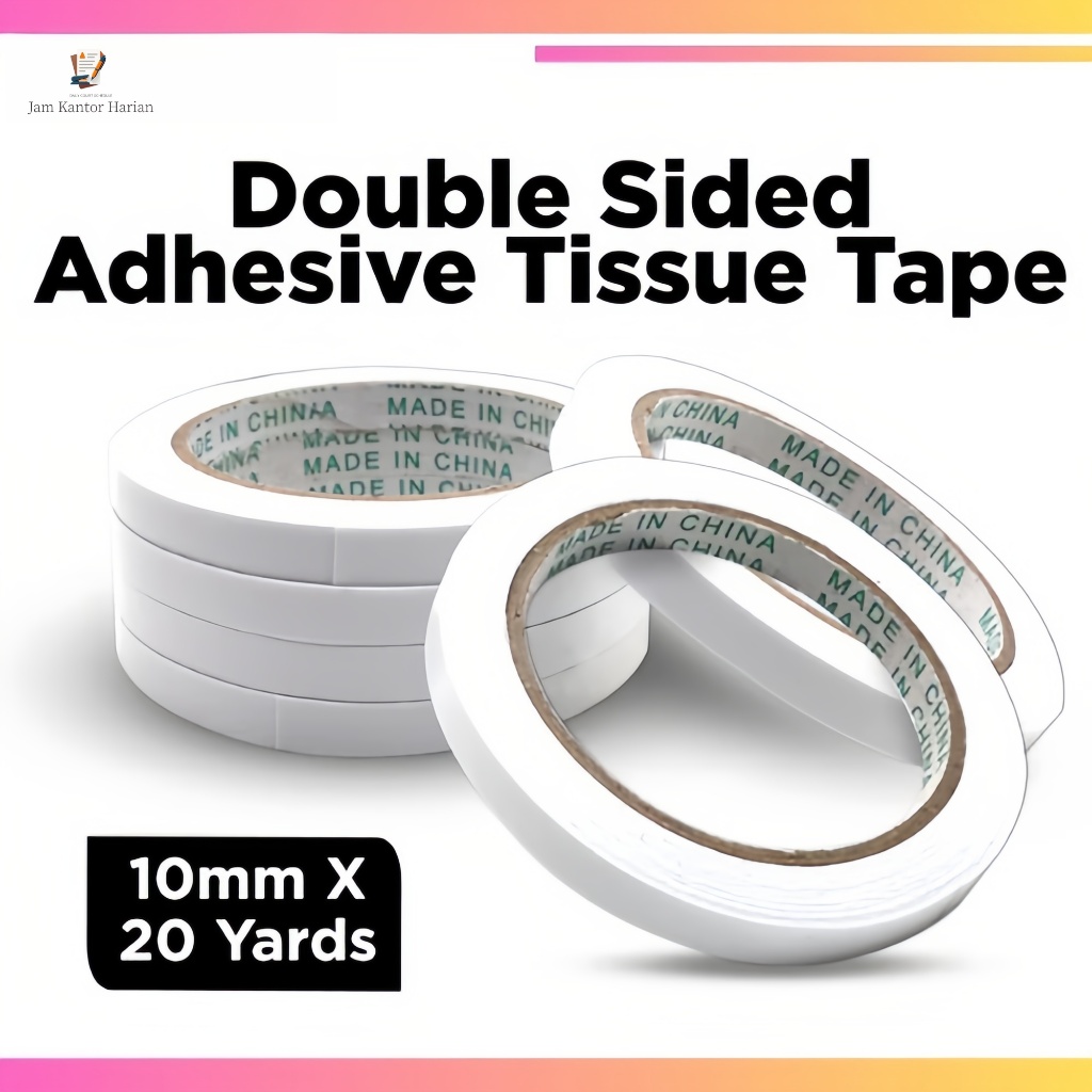 

Pita Perekat Kain Dua Sisi 10mm X 20 Yards Double Sided Adhesive Tissue Tape 10mm X 20 Yards