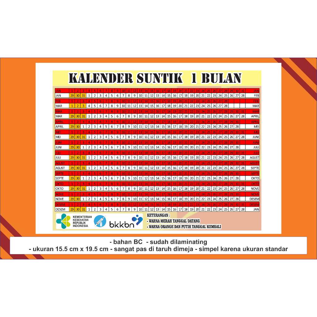 Kalender Suntik 1 Bulan - 2 Bulan - 3 Bulan