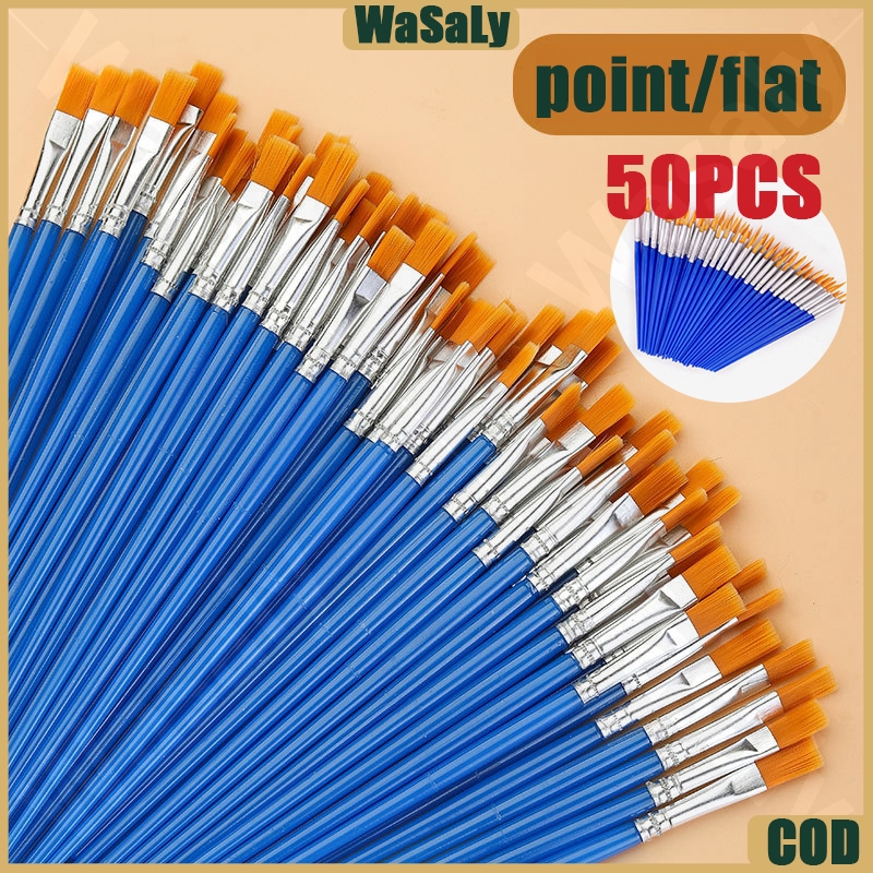 

50pcs Sikat Kuas Lukis Set Paintbrush Akrilik Bulu Nilon Artist Paint Brush Garis Besar Lukisan Cat Minyak Guas Graffiti Cat Air Biru Flat Tip Sikat Runcing